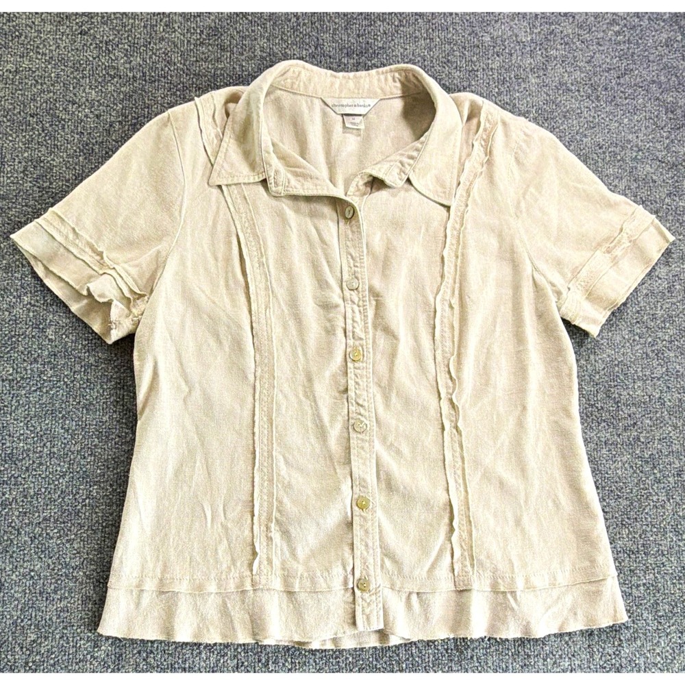 Christopher & Banks Women's M Beige Linen Blend Top Cottagecore Feminine Office